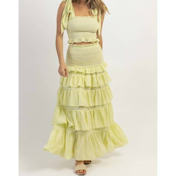 NEW MABLE charm smocked maxi skirt set in lime - Picture 3 of 5